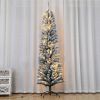 7 Feet Prelit Snow Flocked Pencil Christmas Tree Decoration 150 LED UL Plug Warm Lights 570 Branch Artificial Slim Xmas Tree Indoor Outdoor Home Decor
