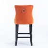 Furniture; Contemporary Velvet Upholstered Barstools with Button Tufted Decoration and Wooden Legs;  and Chrome Nailhead Trim;  Leisure Style Bar Chai